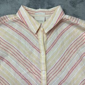 Chicos Blouse Women’s 2 Large Colorful Striped No-Iron Linen Loop-Back Tunic Top